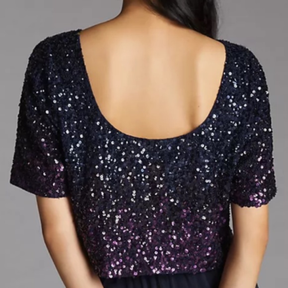 Brand New LET ME BE OMBRE CROPPED SEQUINED BLOUSE - Picture 6 of 10